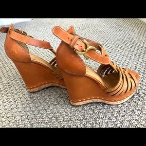 Chloe Tan Leather Wedge Sandals size 36